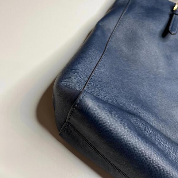 Michael Kors Jet Set Tote Bag Navy Blue Saffiano Leather Gold Logo - Picture 7 of 10